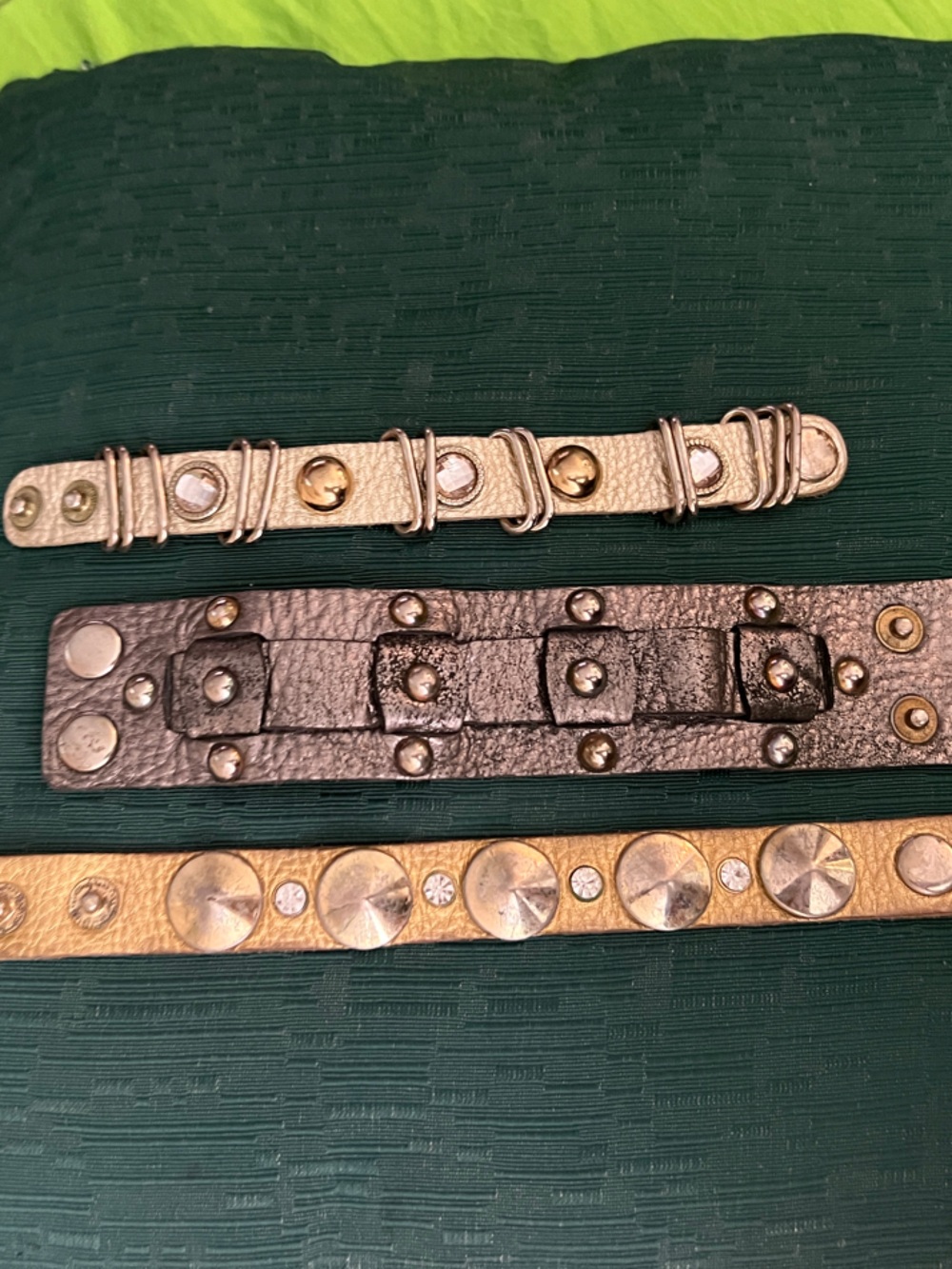 Set of 3 Studded Leather Cuff Bracelets - Gold, Gunmetal, Silver - Picture 3 of 11